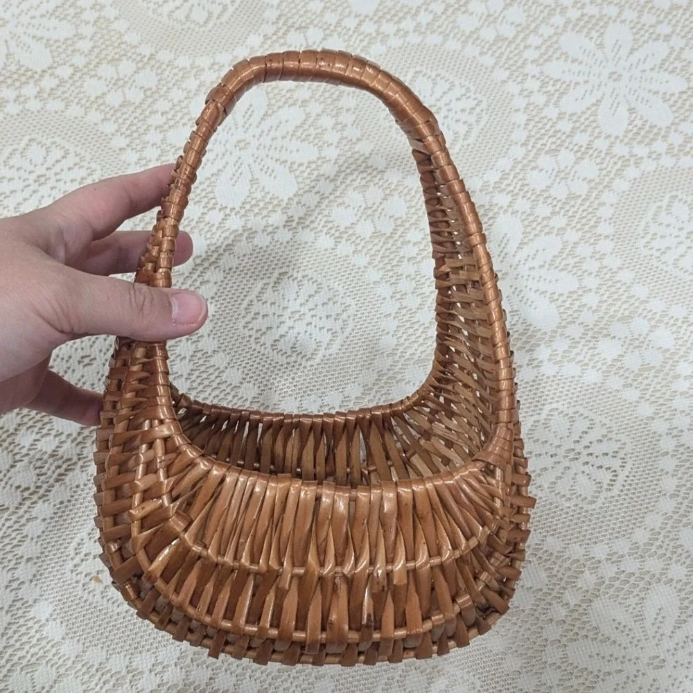 Vintage Wicker Mini Basket Brown Woven Decorative Small 10in